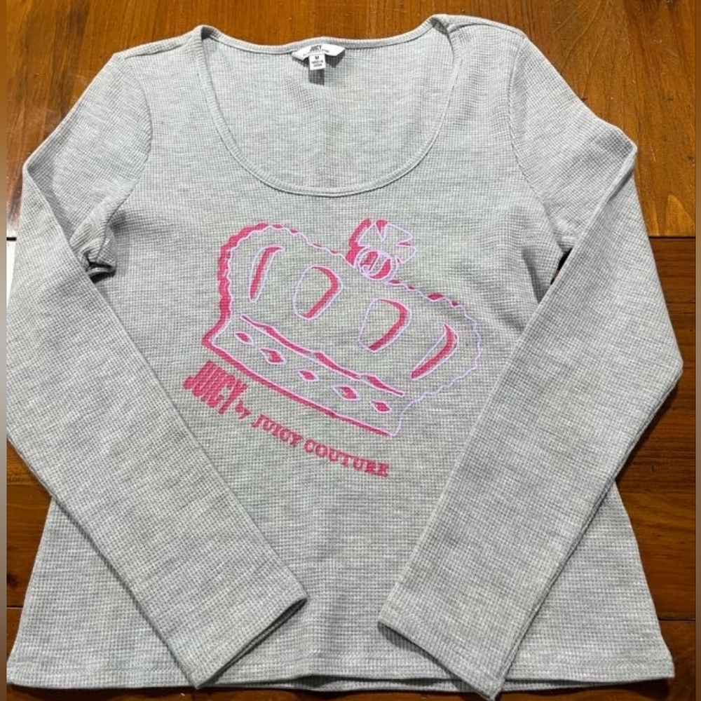 NWT JUICY By Juicy Couture Cozy Grey Waffle Knit Thermal Long Sleeve‎ Top Size M